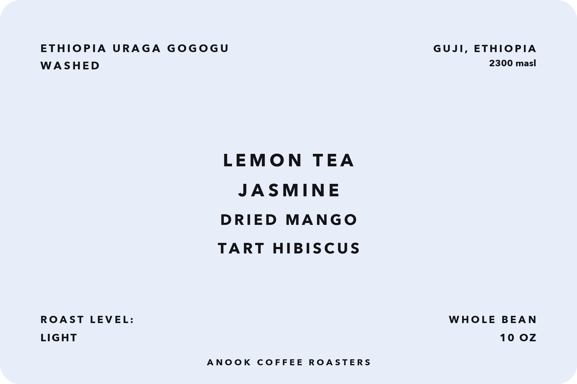 Minimal Anook Ethiopia Guji Gogogu label